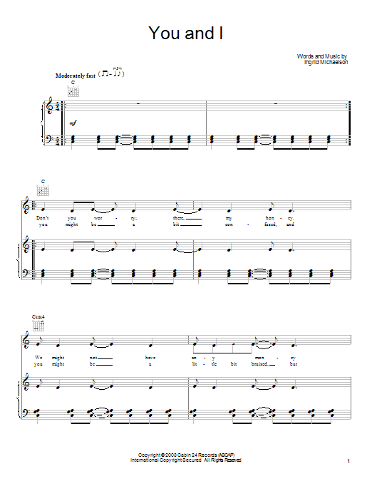 Ingrid Michaelson You And I Sheet Music
