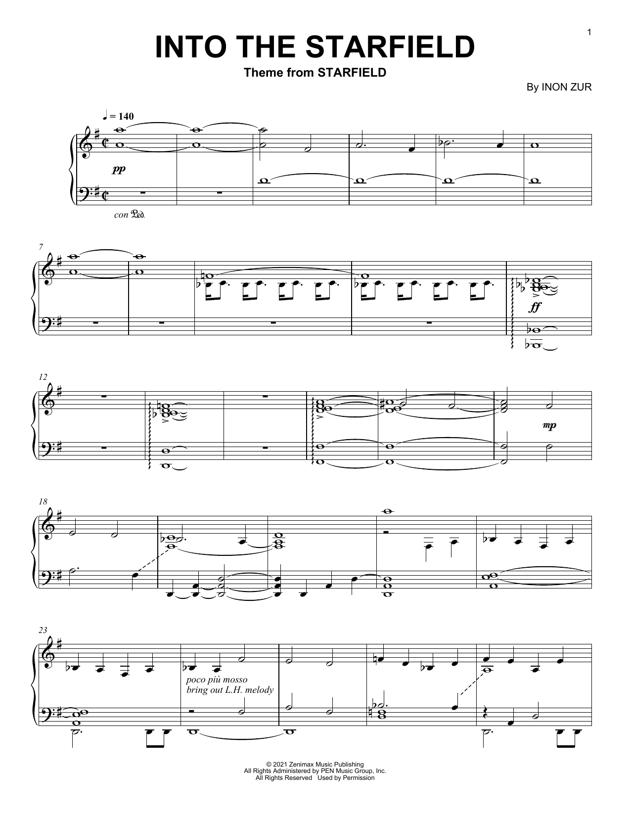 Inon Zur Into The Starfield (Main Title) Sheet Music