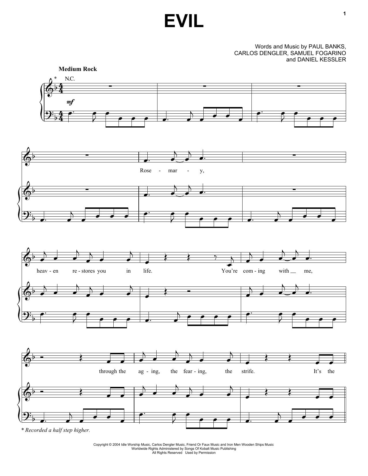 Interpol Evil Sheet Music