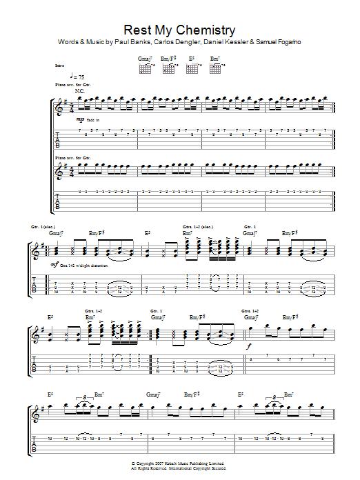 Interpol Rest My Chemistry Sheet Music