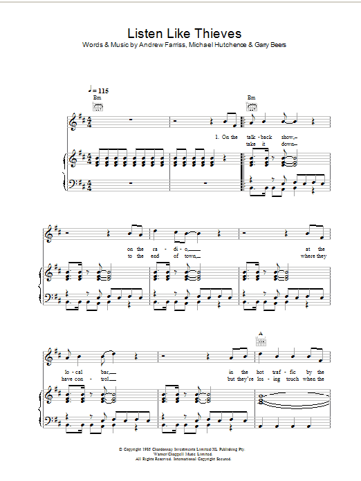 INXS Listen Like Thieves Sheet Music