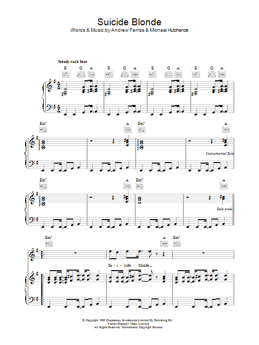 INXS Suicide Blonde Sheet Music