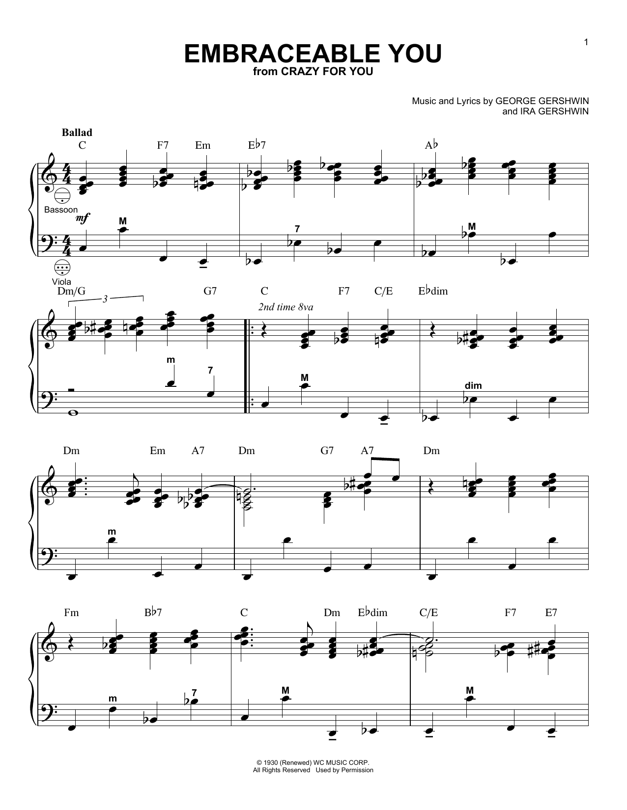 Ira Gershwin Embraceable You (arr. Gary Meisner) Sheet Music