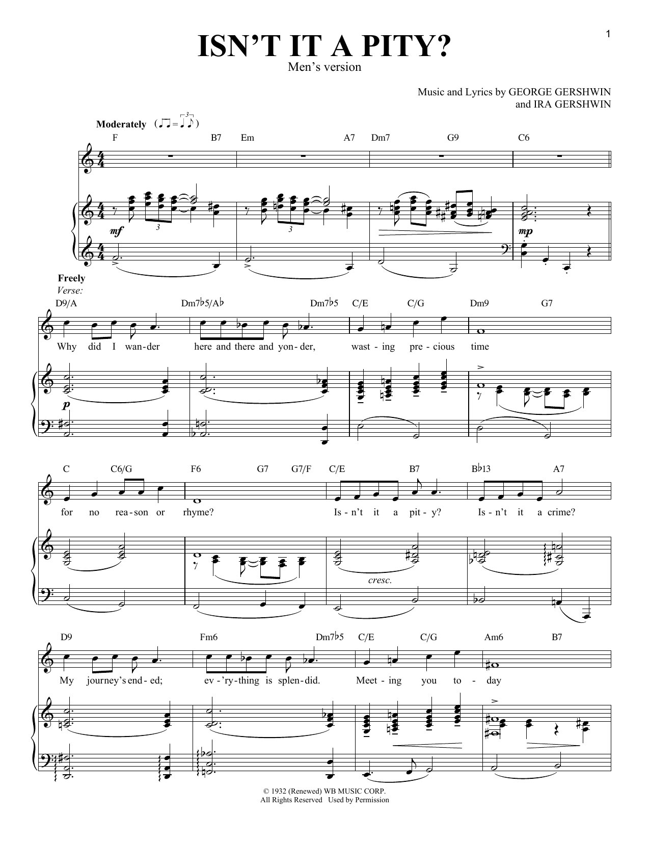 Ira Gershwin Isn't It A Pity? [Men's version] Sheet Music