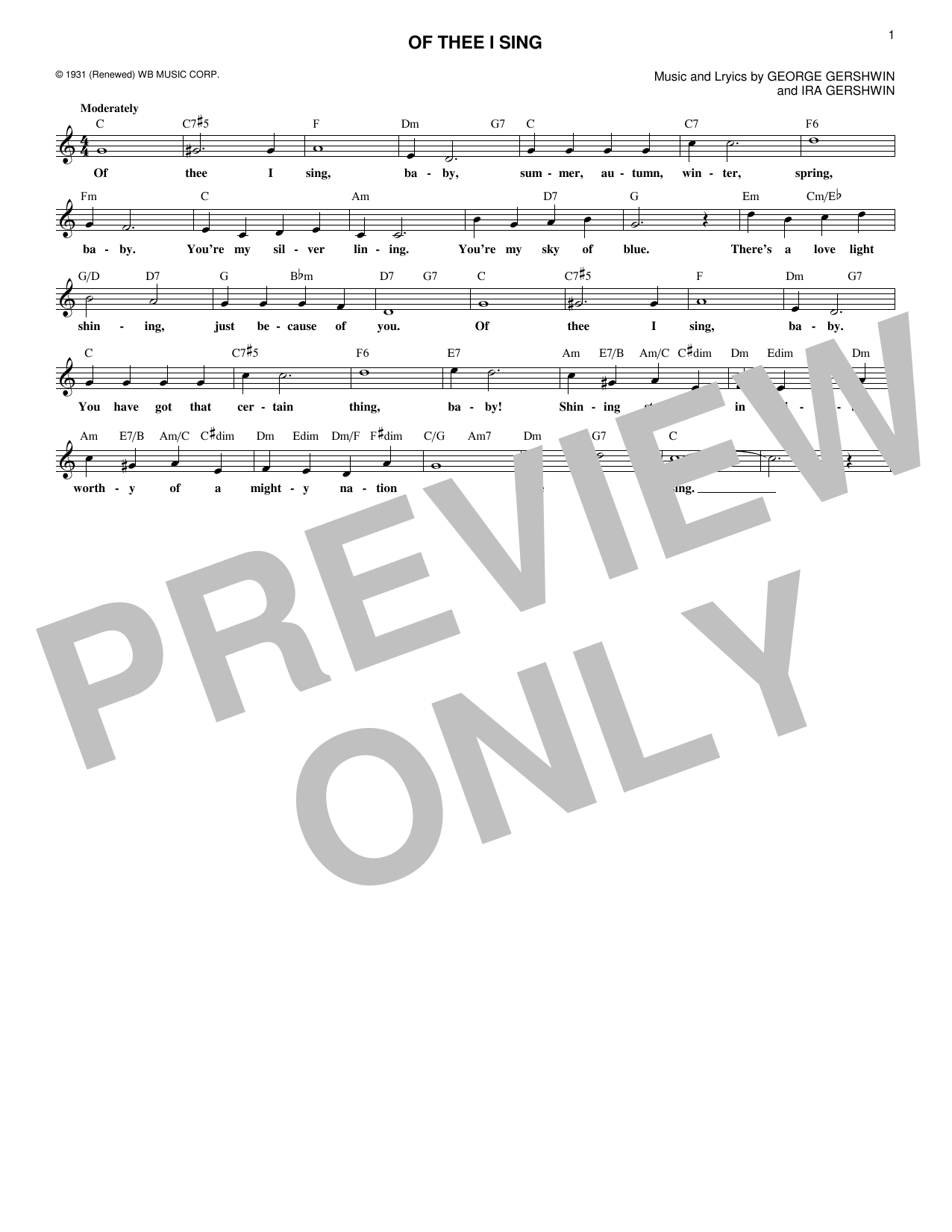 Ira Gershwin Of Thee I Sing Sheet Music