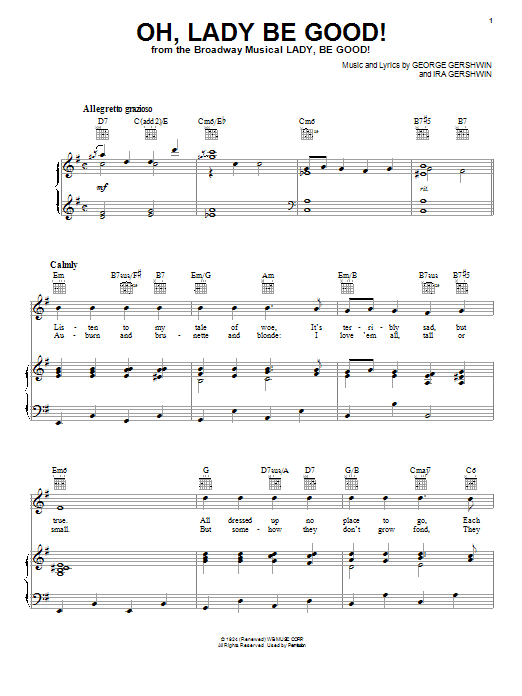 Ira Gershwin Oh, Lady Be Good! Sheet Music