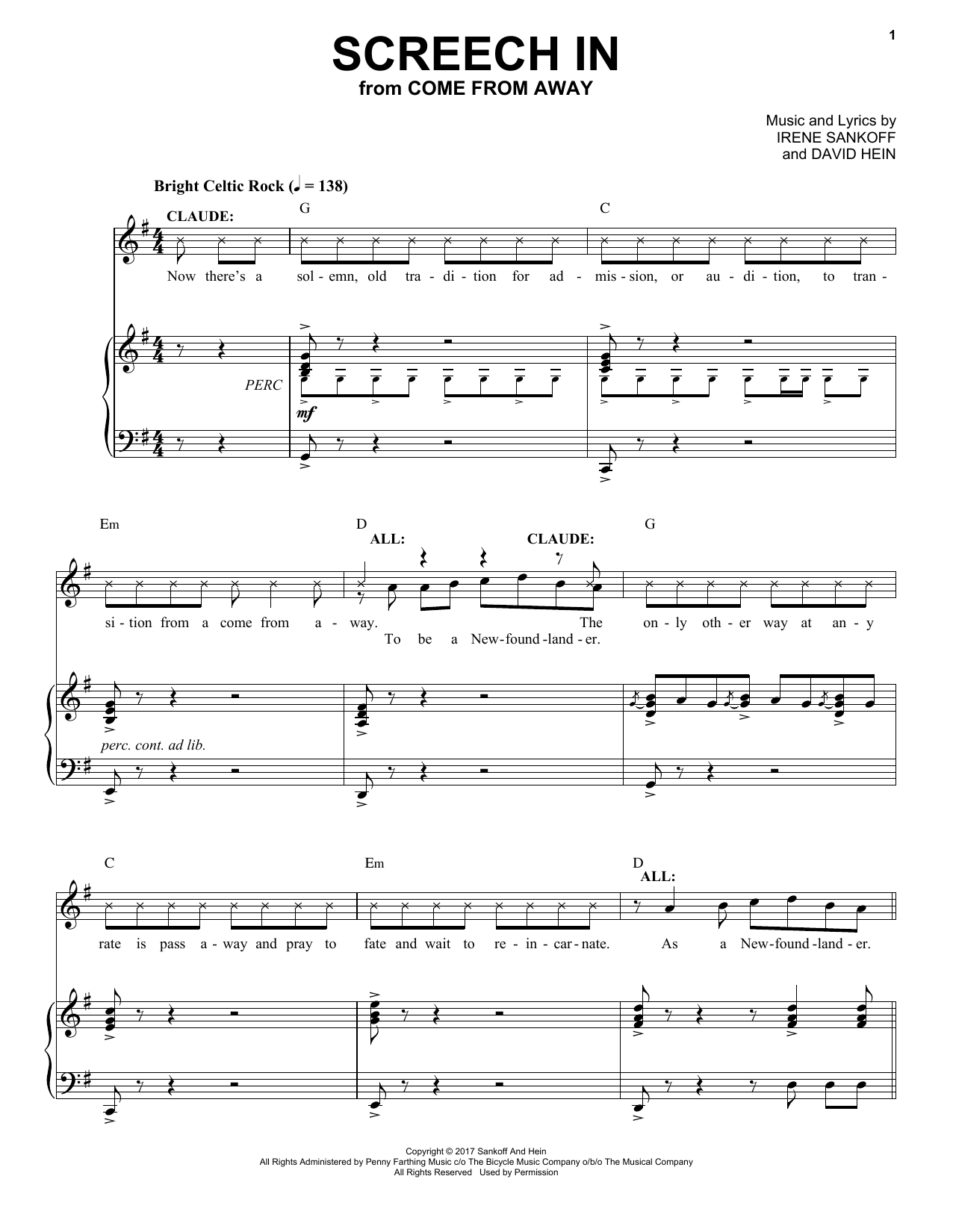 Irene Sankoff & David Hein Screech In (from Come from Away) Sheet Music