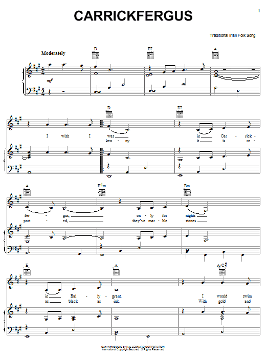 Irish Folksong Carrickfergus Sheet Music