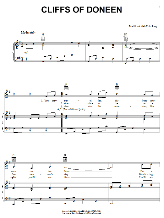 Irish Folksong Cliffs Of Doneen Sheet Music