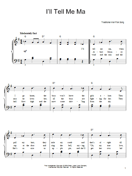 Irish Folksong I'll Tell Me Ma Sheet Music