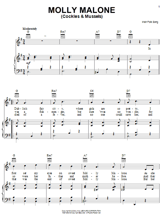 Irish Folksong Molly Malone (Cockles & Mussels) Sheet Music