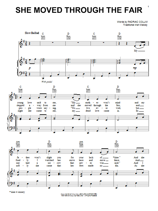 Irish Folksong She Moved Thro' The Fair (She Moved Through The Fair) Sheet Music