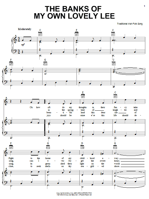 Irish Folksong The Banks Of My Own Lovely Lee Sheet Music