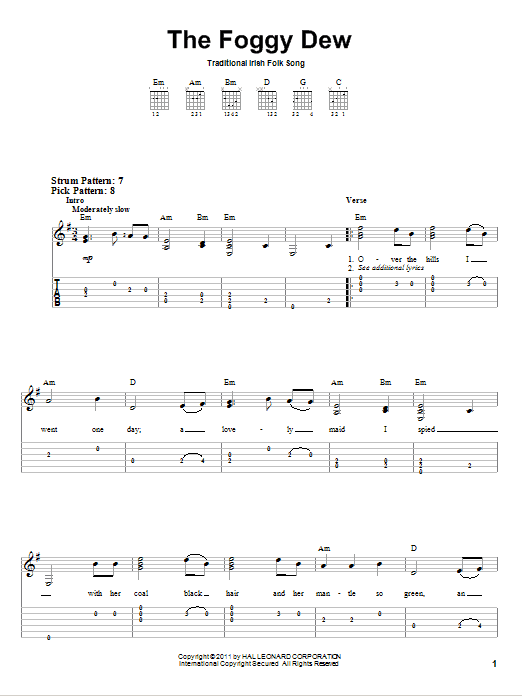 Irish Folksong The Foggy Dew Sheet Music