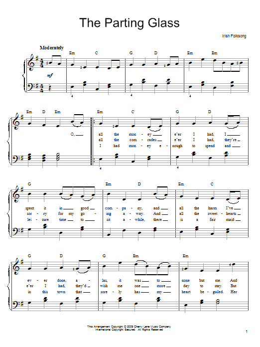 Irish Folksong The Parting Glass Sheet Music