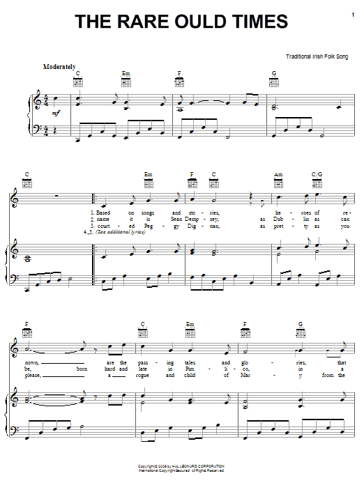 Irish Folksong The Rare Ould Times Sheet Music