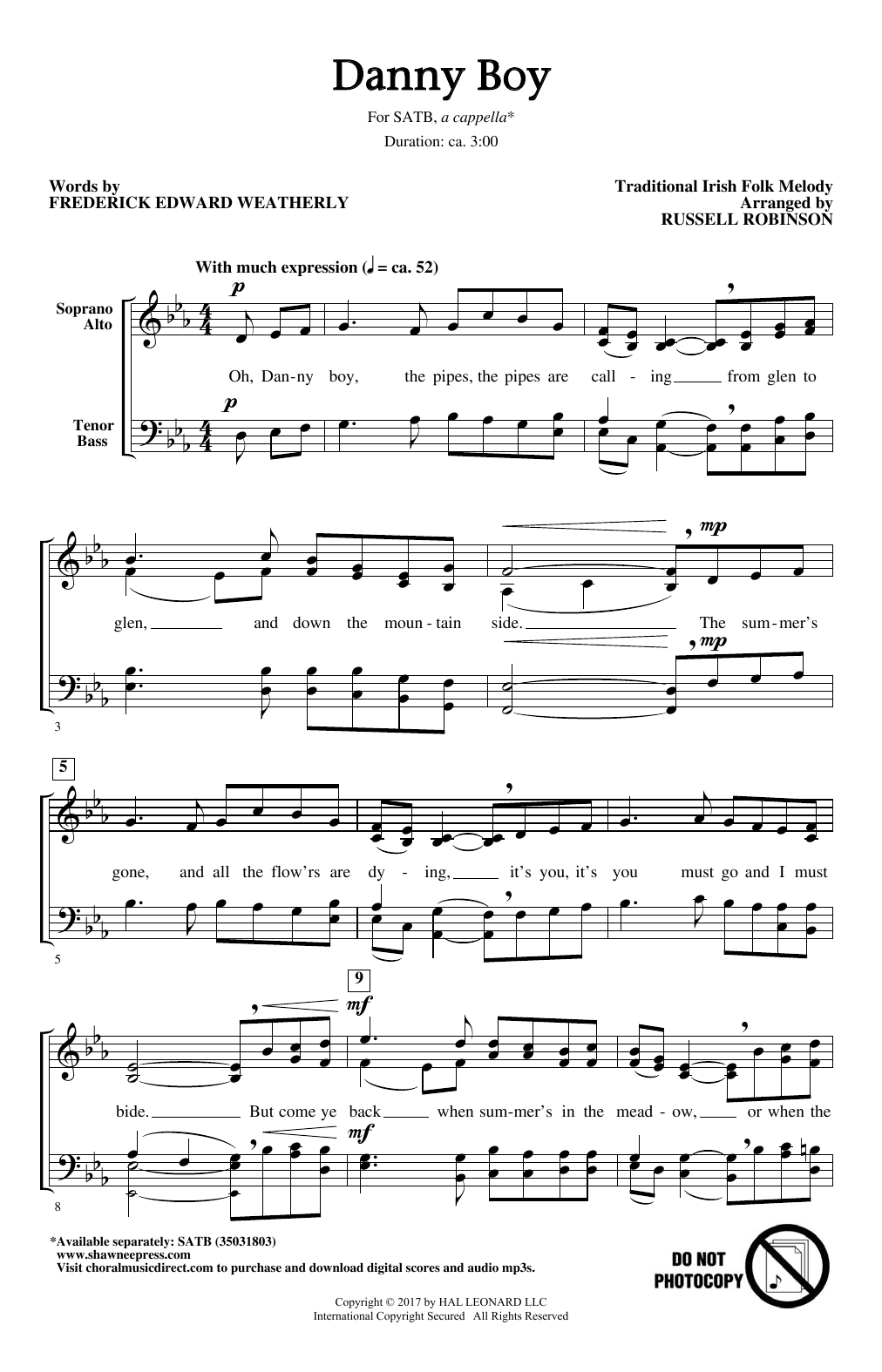 Irish Folksong Danny Boy (arr. Russell Robinson) Sheet Music