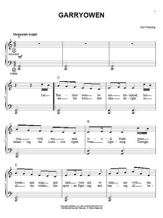 Irish Folksong Garryowen Sheet Music