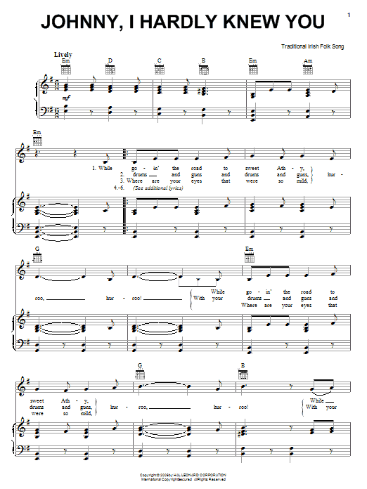 Irish Folksong Johnny, I Hardly Knew You Sheet Music