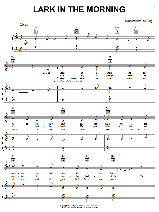 Irish Folksong Lark In The Morning Sheet Music