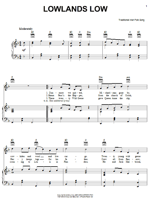 Irish Folksong Lowlands Low Sheet Music