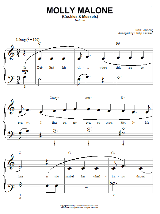 Irish Folksong Molly Malone (Cockles & Mussels) (arr. Phillip Keveren) Sheet Music