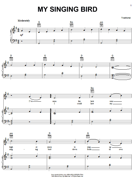 Irish Folksong My Singing Bird Sheet Music