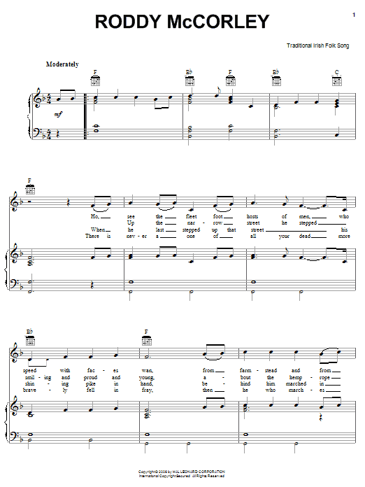 Irish Folksong Roddy McCorley Sheet Music