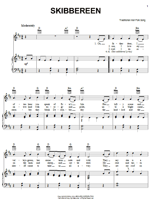 Irish Folksong Skibbereen Sheet Music