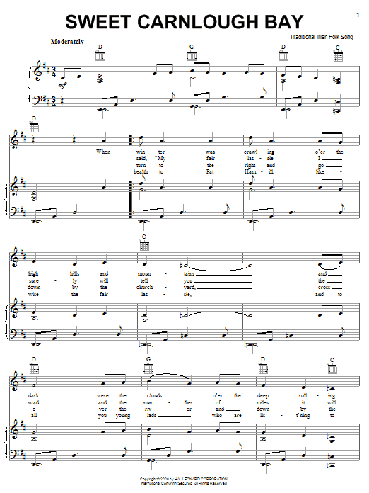 Irish Folksong Sweet Carnloch Bay Sheet Music
