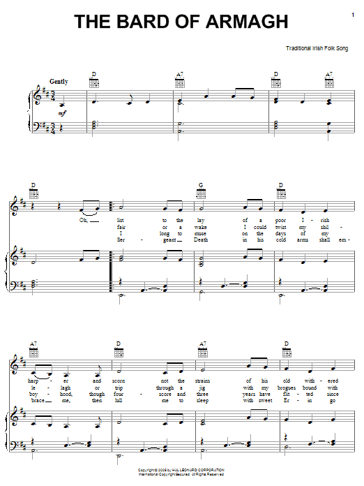 Irish Folksong The Bard Of Armagh Sheet Music