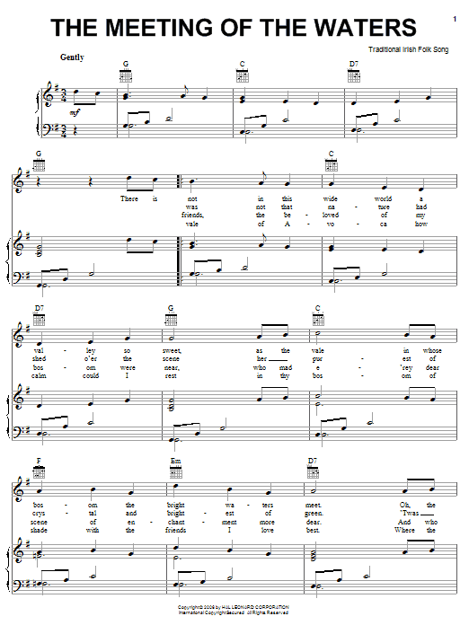 Irish Folksong The Meeting Of The Waters Sheet Music