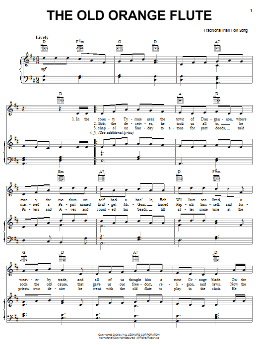Irish Folksong The Old Orange Flute Sheet Music