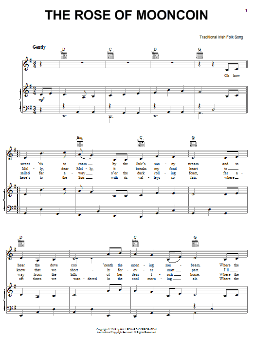 Irish Folksong The Rose Of Mooncoin Sheet Music