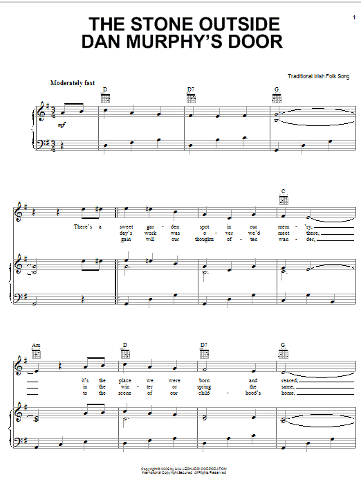 Irish Folksong The Stone Outside Dan Murphy's Door Sheet Music