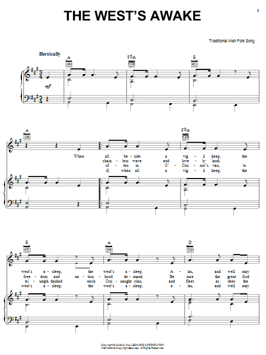 Irish Folksong The West's Awake Sheet Music