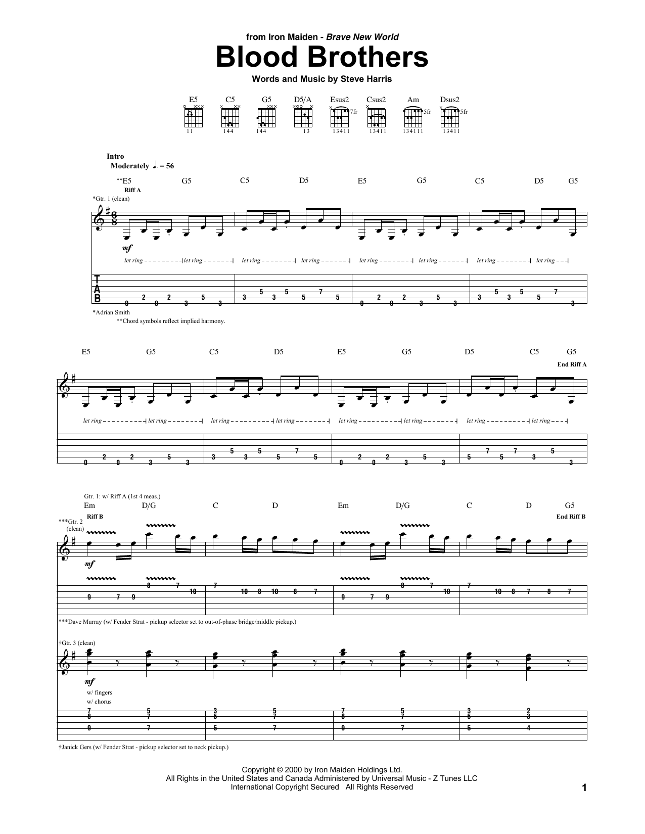 Iron Maiden Blood Brothers Sheet Music