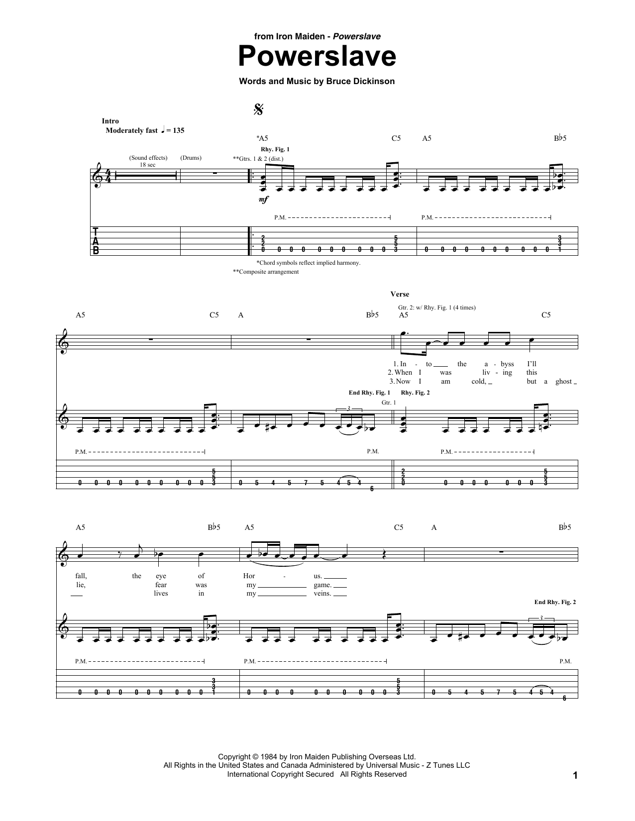 Iron Maiden Powerslave Sheet Music