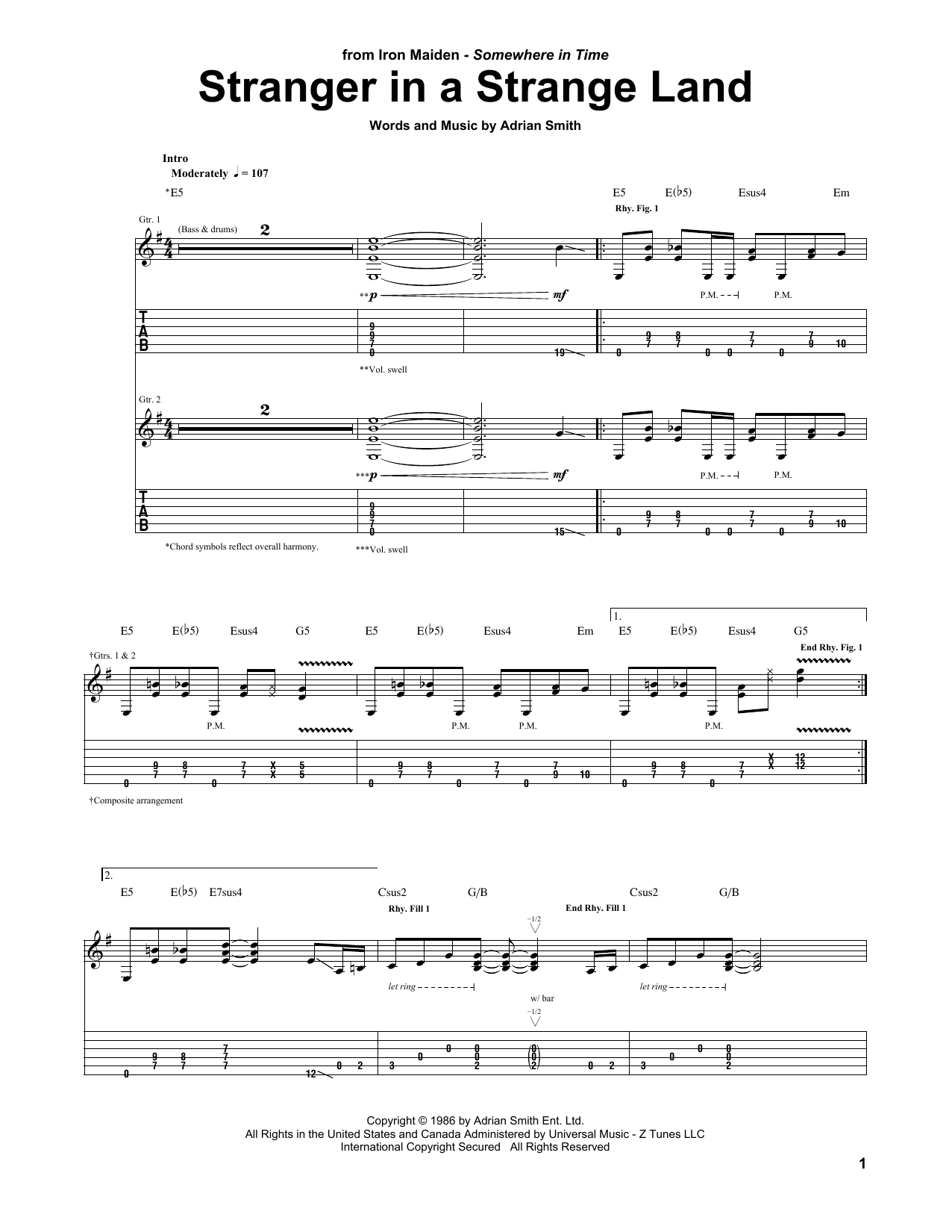 Iron Maiden Stranger In A Strange Land Sheet Music