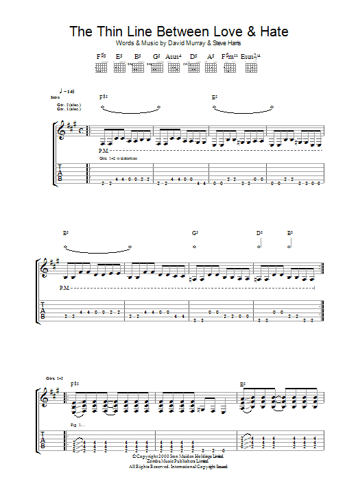 Iron Maiden The Thin Line Between Love And Hate Sheet Music