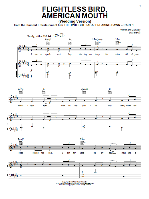Iron & Wine Flightless Bird, American Mouth (Wedding Version) Sheet Music