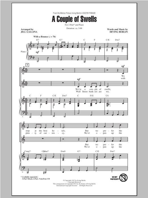 Irving Berlin A Couple Of Swells (arr. Jill Gallina) Sheet Music