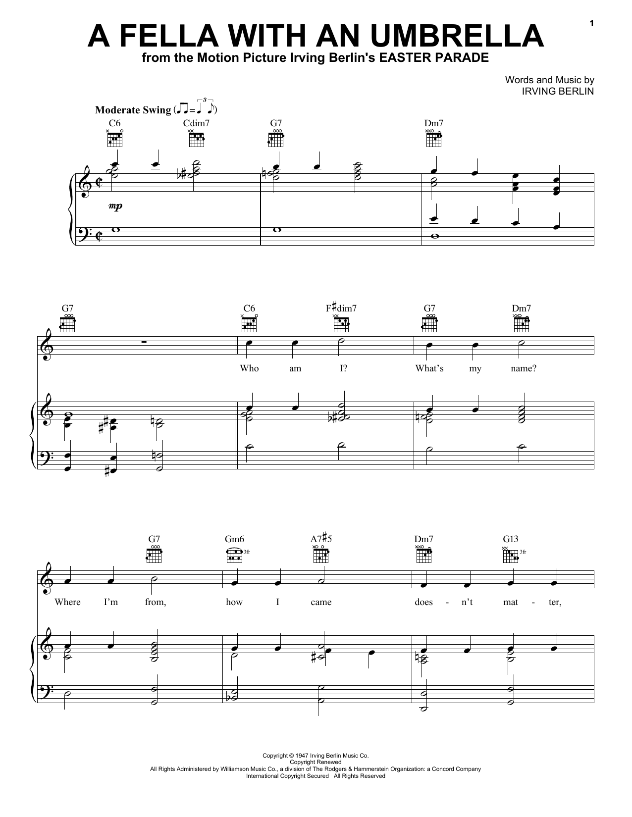 Irving Berlin A Fella With An Umbrella (from Easter Parade) Sheet Music