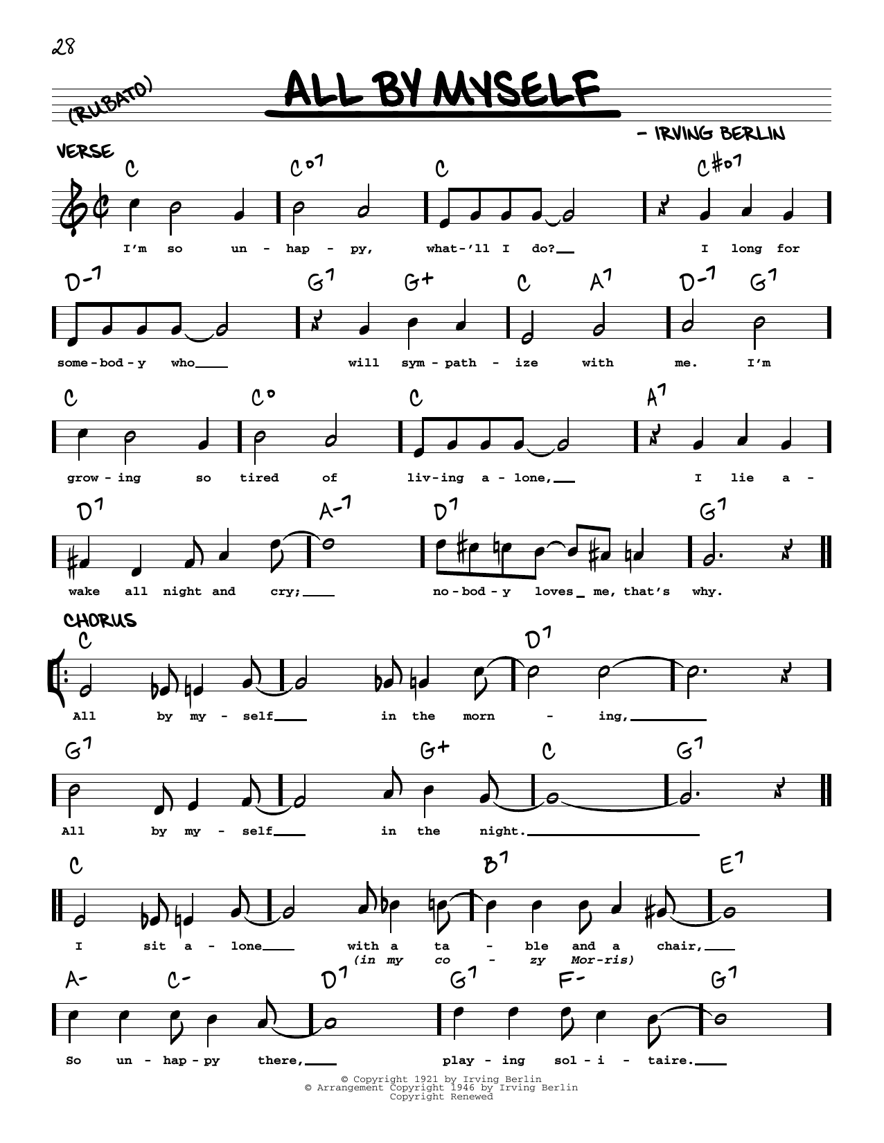 Irving Berlin All By Myself (arr. Robert Rawlins) Sheet Music