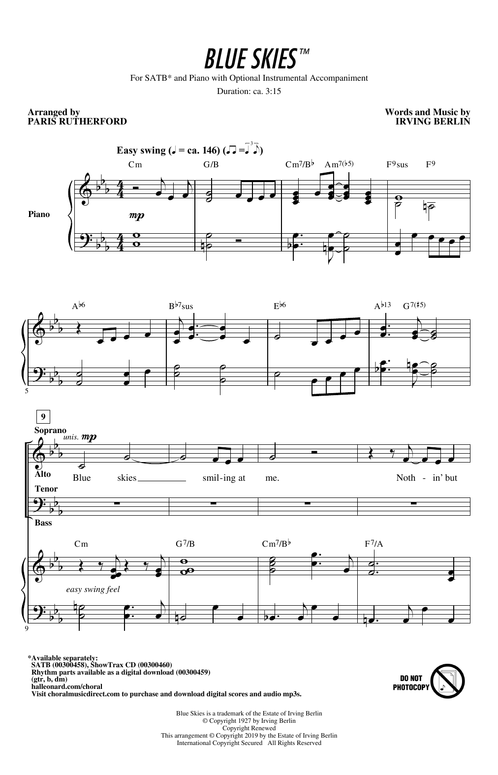 Irving Berlin Blue Skies (arr. Paris Rutherford) Sheet Music