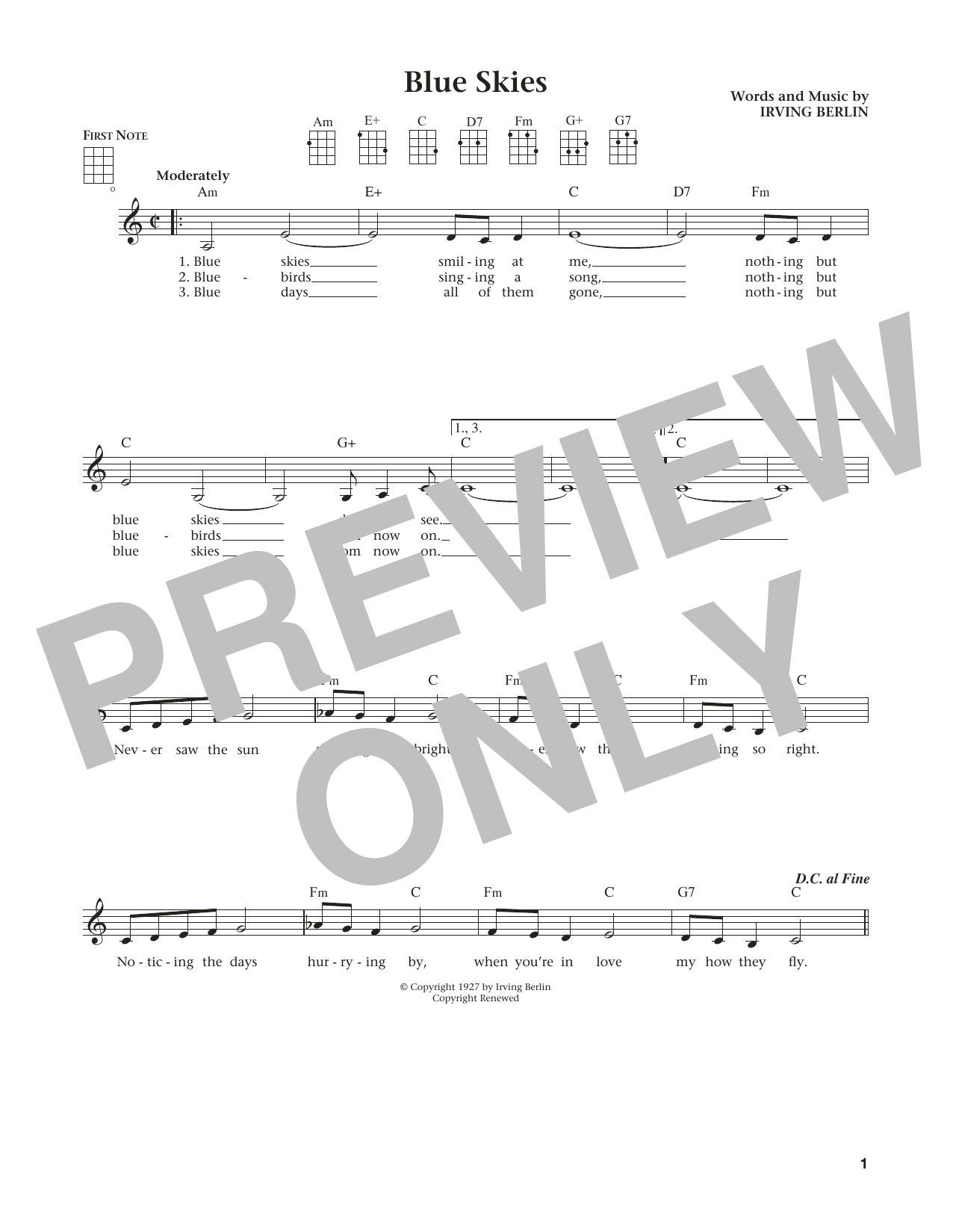 Irving Berlin Blue Skies (from The Daily Ukulele) (arr. Liz and Jim Beloff) Sheet Music