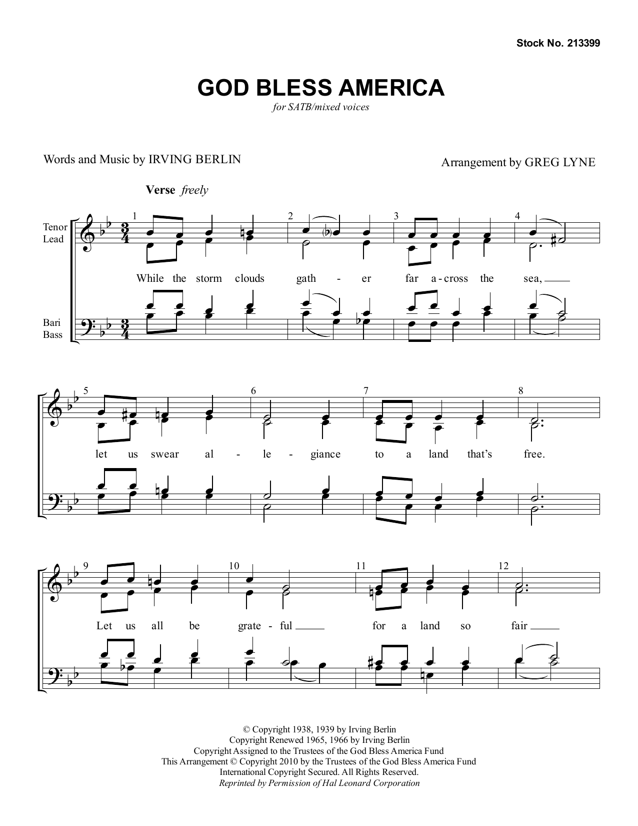 Irving Berlin God Bless America (arr. Greg Lyne) Sheet Music