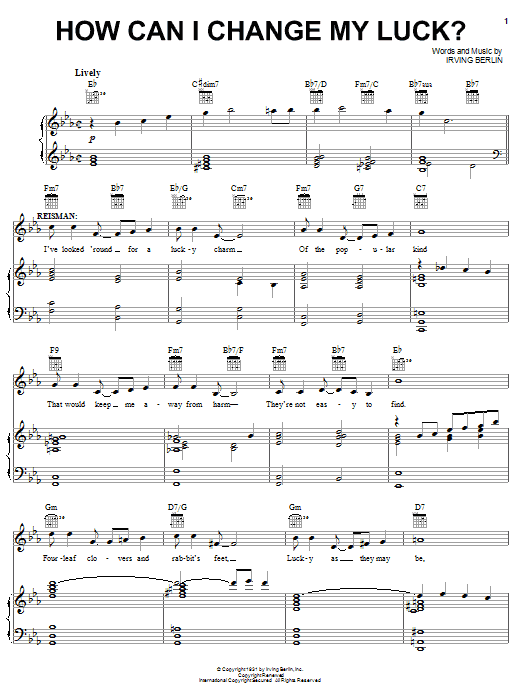 Irving Berlin How Can I Change My Luck? Sheet Music