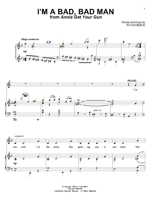 Irving Berlin I'm A Bad, Bad Man Sheet Music