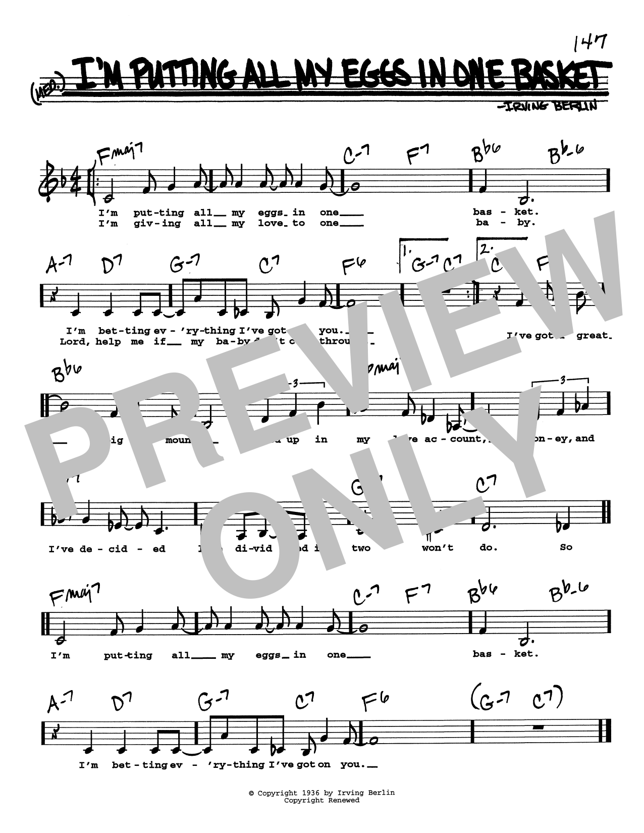 Irving Berlin I'm Putting All My Eggs In One Basket (Low Voice) Sheet Music
